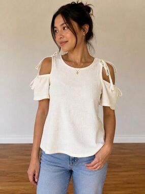 Madewell Cream Cold-Shoulder Tie-Detail Blouse